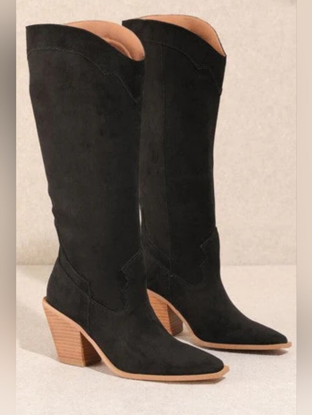 Mi.iM CLASSY Black Suede Mid-Calf Western Boots - Women's Size 7.5 - Picture 2 of 7